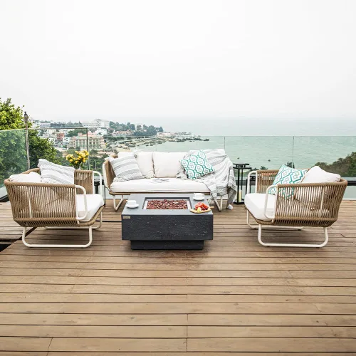 Vista 4 de Manhattan - Chimenea de concreto de 36 x 36 pulgadas para patio al aire libre, incluye rocas de lava modernas hogueras y chimeneas al aire libre