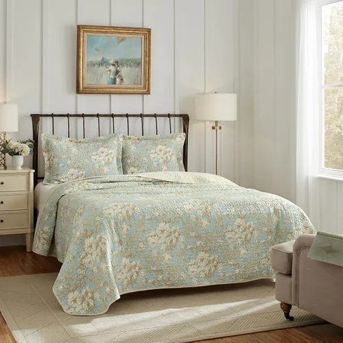 Vista 2 de Juego de colchas reversibles Brompton Serene de Laura Ashley, Algodón, Serene, gemelo