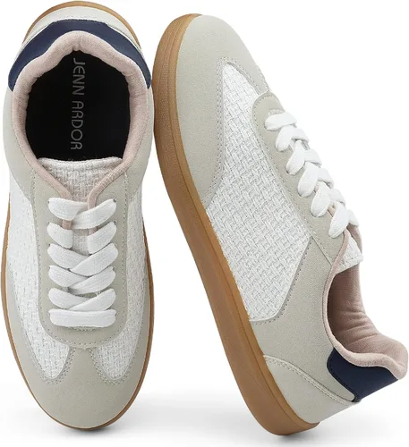 Vista 7 de JENN ARDOR Tenis de moda para mujer: tenis de goma antideslizante para caminar, parte superior de piel sintética transpirable y gamuza, plantilla