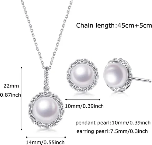 Vista 5 de immobird Pearl Set Jewelry for Women Sterling Silver Real Pearl Earrings and Necklace Set for Women Pearl Bridal Jewelry Set for Wedding