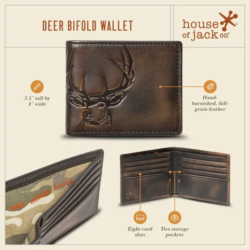 Vista 5 de House of Jack Co. Billetera plegable para hombre Billetera de hombre para deportistas al aire libre Cuero de grano completo bruñido a mano