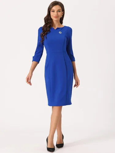 Vista 4 de Allegra K Vestido de tubo retro vintage de los años 50 para mujer, manga 34, vestido de trabajo casual
