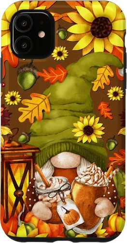 Vista 8 de iPhone 13 Pro Max Lindo gnomo de especias de calabaza con árbol de otoño hojas de otoño