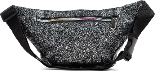 Vista 3 de C.T.Soarsky - Riñonera holográfica arcoíris negra, grava, oro, rosa, diseño de tiburón para mujeres, niñas, festival, fiesta rave, viaje, Negro