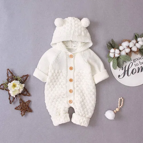 Vista 2 de Fashionable Clothes Warm Girl Winter Hooded Baby Coat Infant Knit Outwear Boy Jumpsuit Boys Coat&jacket For