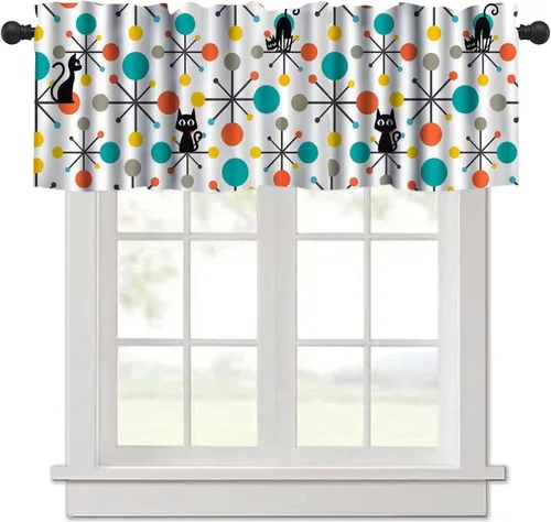 Vista 26 de Cenefa de cortina geométrica para ventanas, cenefa moderna con bolsillo para barra, 1 panel, cortinas cortas abstractas para playa, cortinas cortas
