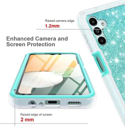 Vista 4 de TJS Funda compatible con Samsung Galaxy A13 5G, con [protector de pantalla integrado], cubierta protectora de cuerpo completo con purpurina y bonito