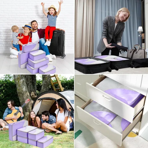Vista 6 de OlarHike Juego de 6 cubos de embalaje para viajes, 4 tamaños diferentes (grande, mediano, pequeño, delgado), bolsas organizadoras de equipaje