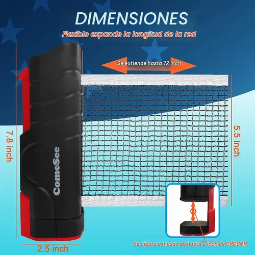 Vista 3 de Comesee Red de ping pong retráctil para cualquier mesa, redes de tenis de mesa y equipos de postes para reemplazo Negro