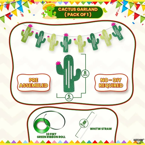 Vista 3 de KatchOn, Juego de decoraciones de fiesta de cactus, 30 unidades, globos de cactus, panal de abeja, pancarta de cactus Decoraciones de cumpleaños