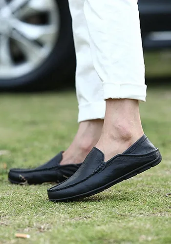 Vista 4 de Go Tour Mocasines casuales de cuero genuino de primera calidad para hombre, transpirables, zapatos de conducción, pantuflas de moda