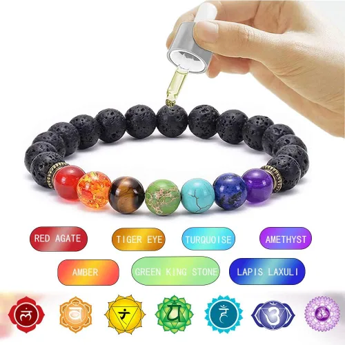 Vista 5 de AMind4U 6 pulseras de chakras para mujeres y hombres, pulseras de piedras curativas de 0.315in, pulseras de cuentas para mujeres y hombres