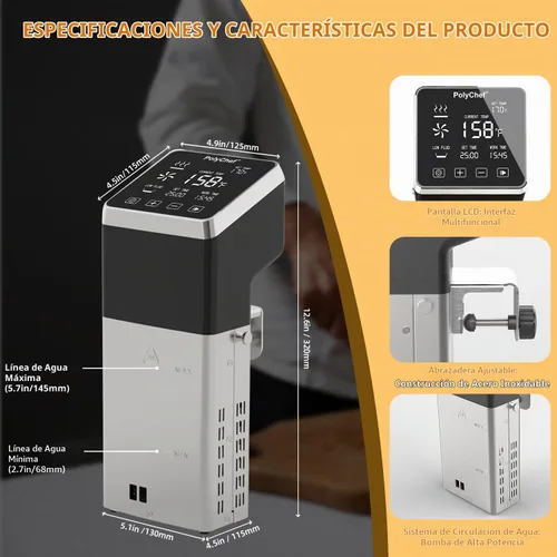 Vista 2 de Cocina Sous Vide de 1400 W, circuladores de inmersión de precisión con pantalla táctil grande temporizador de temperatura precisa (120 V con WiFi)