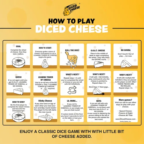 Vista 3 de Diced Cheese Glow-in-the-Dark - Divertido y adictivo juego de dados para mayores de 15 años - Conquista las torres inclinadas del queso - No se