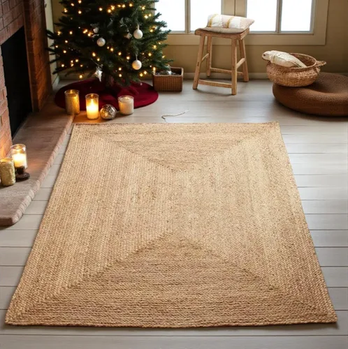 Vista 12 de MDS® 1 alfombra de área trenzada de yute tejida a mano de 2 x 3 pies, rectangular, alfombra decorativa reversible de arpillera 100% natural