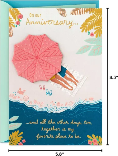 Vista 8 de Tarjeta de aniversario Hallmark para esposo, esposa, novio, novia (Juntos) Couple Under Umbrella Artwork, Gold Foil Accents, Card Measures 5.8 X