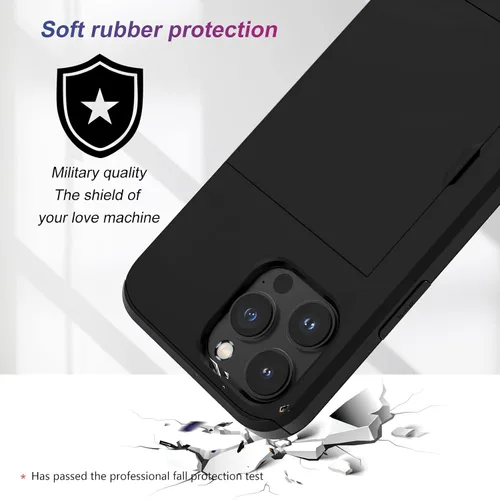 Vista 5 de Funda protectora resistente compatible con iPhone 15 Pro con tarjetero y protector de pantalla a prueba de golpes para hombres y mujeres