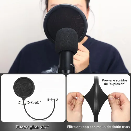 Vista 5 de Sherr Soporte de micrófono de trípode de 4 piezas, altura de brazo ajustable, soporte de micrófono con clip de micrófono y pantalla antiviento