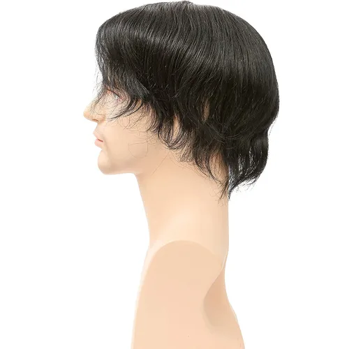 Vista 5 de Toupee de piel fina suave de 0.002 in PU 10x8 pulgadas reemplazo de pelo para hombre postizo 100% europeo piezas de cabello humano para hombre #1