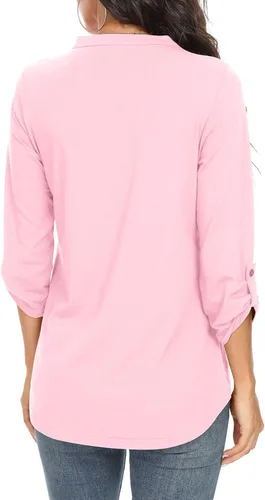 Vista 4 de NILOUFO - Blusas tipo túnica de verano para mujer, con escote en V, mangas 34 enrollables