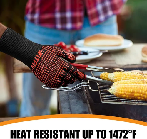 Vista 3 de Guantes para barbacoa, guantes para horno, 1472°F resistentes al calor, guantes de silicona antideslizantes para horno, cocina para cocinar, asar a
