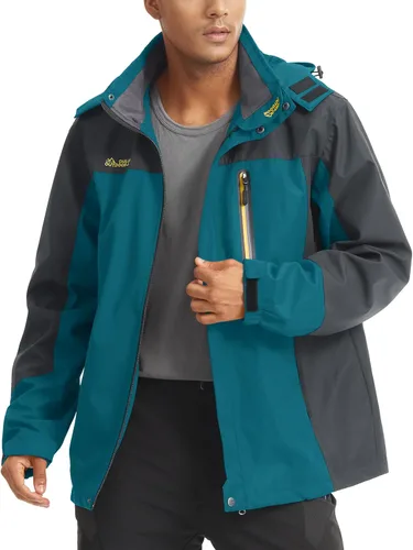 Vista 3 de MAGCOMSEN Men's Hooded Windproof Water Resistant Rain Jacket Windbreaker 5 Pockets for Hiking,Fishing,Runing
