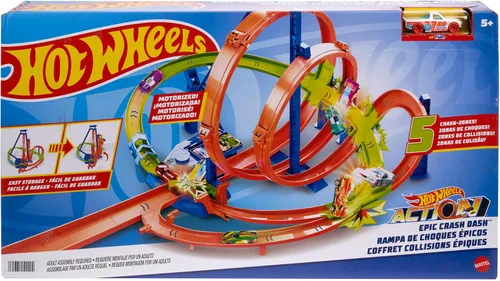 Vista 7 de Paquete de Hot Wheels Epic Crash Dash, zonas de choque, fácil de guardar + Hot Wheels Track Creator Deluxe 25 pies de pista y conectores + 10