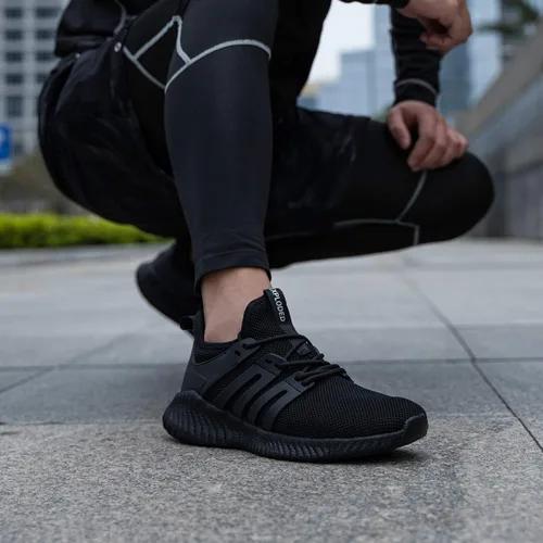 Vista 2 de Zapatos de tenis para caminar para hombre, transpirables, atléticos, para correr, con cordones, cómodos, de espuma viscoelástica