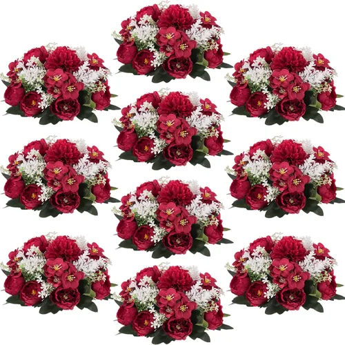 Vista 15 de Bolas de flores artificiales para centros de mesa: 2 piezas de rosas rojas para centros de mesa, arreglos florales, centro de mesa para bodas