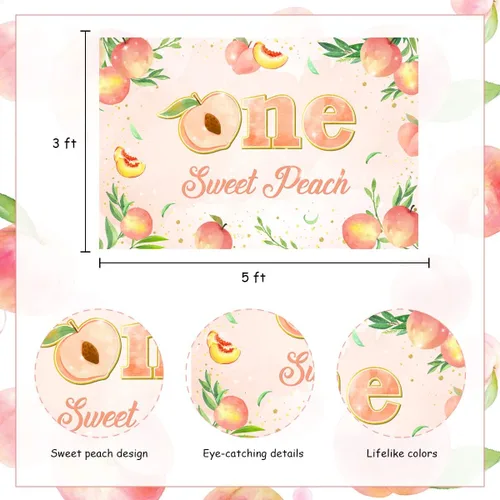 Vista 7 de Decoración de cumpleaños de durazno dulce para el primer cumpleaños, decoración para niñas, un dulce melocotón, telón de fondo para primera silla