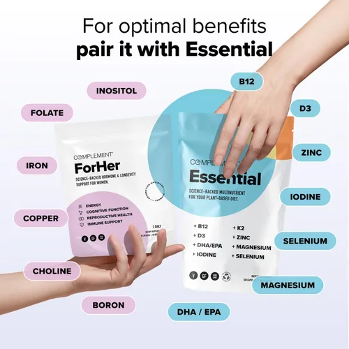 Vista 4 de COMPLEMENT ForHer Multivitamínico con inositol para mujer, suplemento de equilibrio hormonal para mujeres, crecimiento del cabello y apoyo