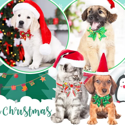 Vista 4 de Maitys 80 corbatines de Navidad para perros pequeños, gatos, perros, lazos ajustables para perros, collar de Navidad básico para cachorros, perros
