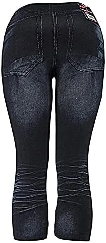 Vista 2 de J.ann - Leggings cortos para mujer con estampado de mezclilla (talla SM o L)