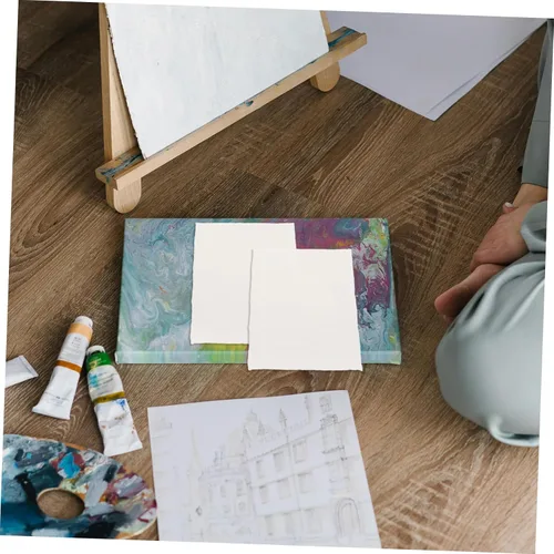 Vista 5 de STOBOK 20 hojas hechas a mano de papel de acuarela de algodón con borde deckled en blanco para pintar manualidades e invitaciones de boda