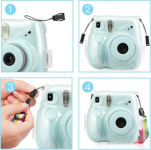 Vista 7 de Fintie Funda protectora transparente para cámara Fujifilm Instax Mini 7+ de película instantánea - Carcasa rígida de cristal con correa de hombro