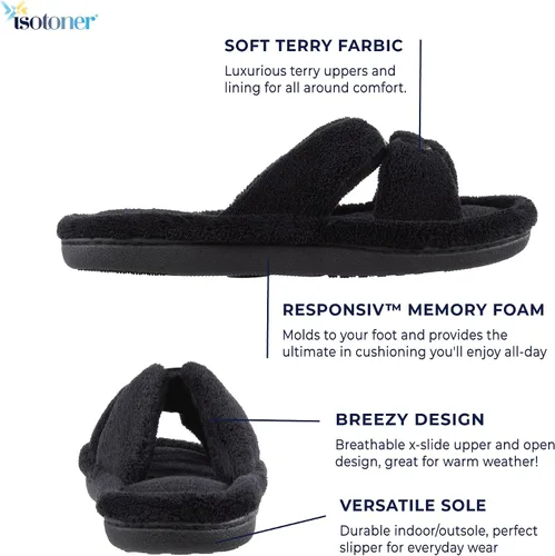 Vista 2 de isotoner Signature X-Slide - Zapatillas de satén con espuma viscoelástica para mujer