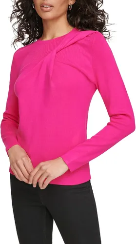 Vista 3 de Calvin Klein Suéter de manga larga con cuello torcido para mujer, Cerise