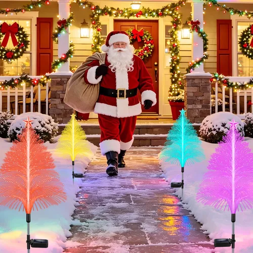 Vista 6 de ostritec Luces solares de Navidad para exteriores, paquete de 4 luces de fibra óptica para árbol de Navidad, luces solares impermeables de 5 capas