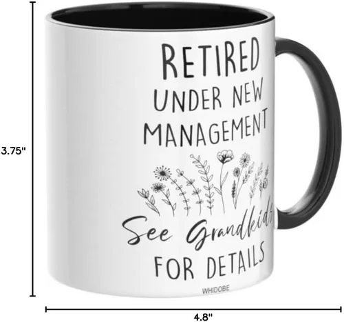 Vista 6 de WHIDOBE Regalos de jubilación para mujeres, regalos de jubilación para abuela, mujer, mamá, compañera de trabajo, taza jubilada bajo nueva gestión