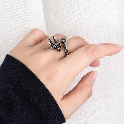 Vista 4 de Anillo vintage de dragón para hombre, plata de ley 925, anillos punk abiertos para mujeres y niños, anillos ajustables de plata maciza, gótico, hip