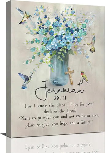Vista 10 de Arte de pared de colibrí cristiano con texto en inglés "God says you ers", impresiones en lienzo, pintura rústica de pájaros de campo, obras de arte