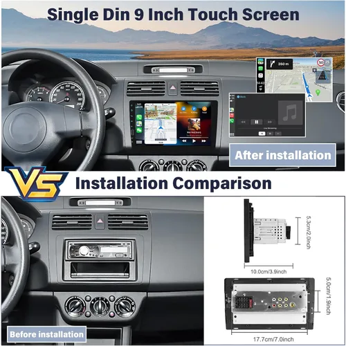 Vista 3 de UNITOPSCI 9 pulgadas único DIN inalámbrico Apple CarPlay Android Auto coche estéreo pantalla táctil Bluetooth FM receptor de radio de coche espejo