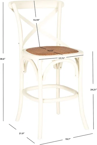 Vista 3 de SAFAVIEH Franklin Taburete de bar de madera con contraestante, asiento de Blanco antiguo