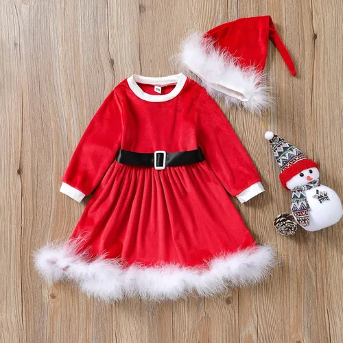 Vista 2 de Kids Toddler Baby Girls Autumn Winter Christmas Fleece Cotton Long Sleeve Princess Dress Dress Girls