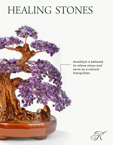 Vista 2 de KALIFANO Amatista natural (1,251 piedras preciosas) Árbol de cristal de chakra con propiedades curativas – Bonsái Feng Shui árbol de dinero