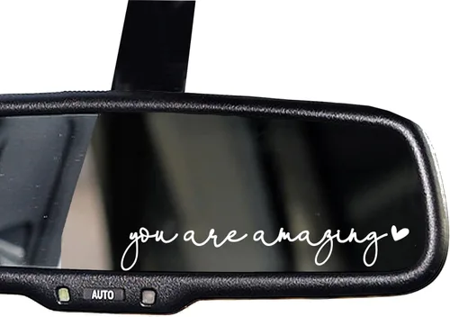 Vista 29 de 2 calcomanías con el texto “Buckle Up” para espejo retrovisor, calcomanía de vinilo divertida y bonita para el auto