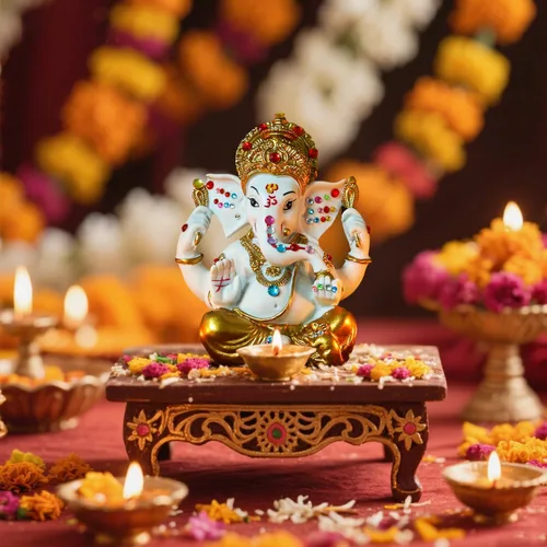 Vista 6 de alikiki Estatua de ídolo hindú de Dios Ganesha – 5.6 pulgadas de alto, tono dorado, dios indio Señor Ganpati Murti para decoración de Diwali Pooja
