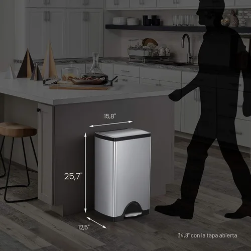 Vista 6 de Simplehuman - Cubo de basura rectangular para cocina de 38 litros / 10 galones, con pedal, de acero inoxidable cepillado