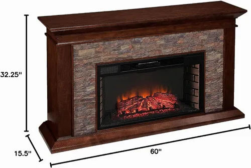 Vista 9 de SEI Furniture Canyon Heights Chimenea eléctrica de piedra falsa apilada de 60", color arce whisky Whisky Arce