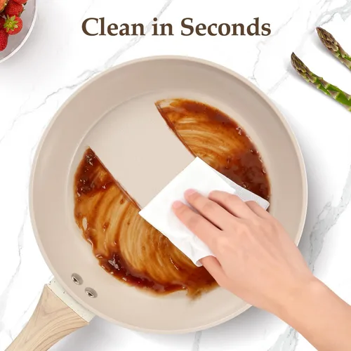 Vista 6 de M MELENTA Juego de ollas y sartenes antiadherentes, juego de utensilios de cocina de cerámica no tóxica, 11 piezas de utensilios de cocina de Crema